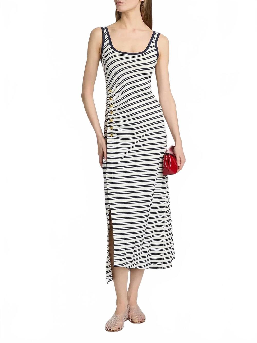 NEW SIMKHAI becker cotton jersey midi dress in midnight stripe